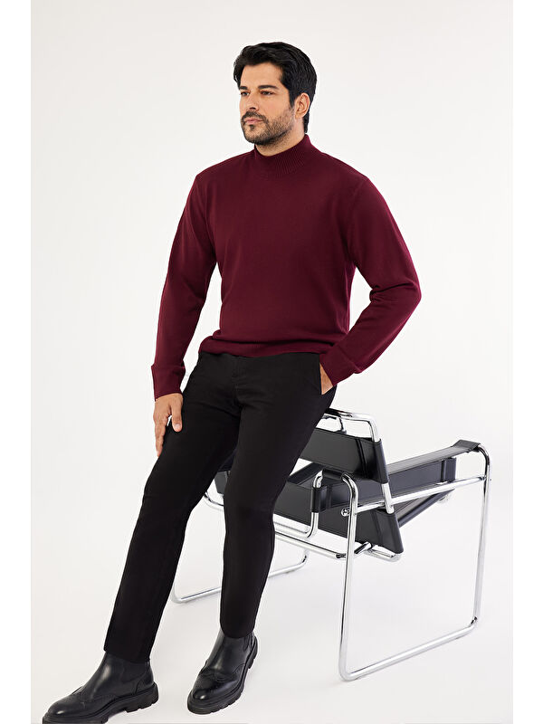AC&Co / Altınyıldız Classics Erkek Bordo Tüylenme Yapmayan Anti-Pilling Standart Fit Yarım Balıkçı Yaka Triko Kazak
