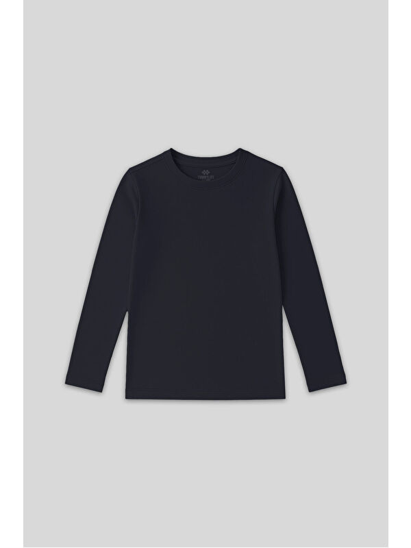 Tommylife Lacivert O Yaka Standart Fit Basic Uzun Kollu Unisex Çocuk T-Shirt - 11329