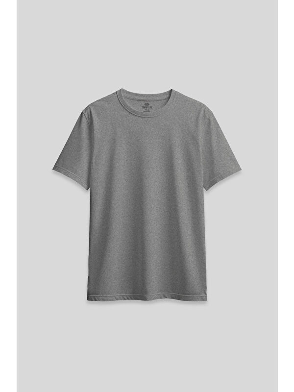 Tommylife Gri Melanj O Yaka Standart Fit Basic Kadın T-Shirt - 97311