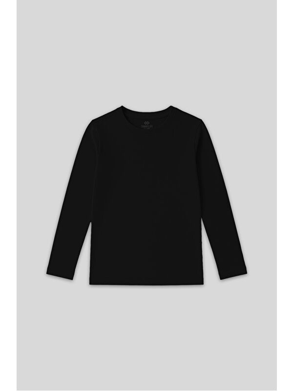 Tommylife Siyah O Yaka Standart Fit Basic Uzun Kollu Unisex Çocuk T-Shirt - 11329
