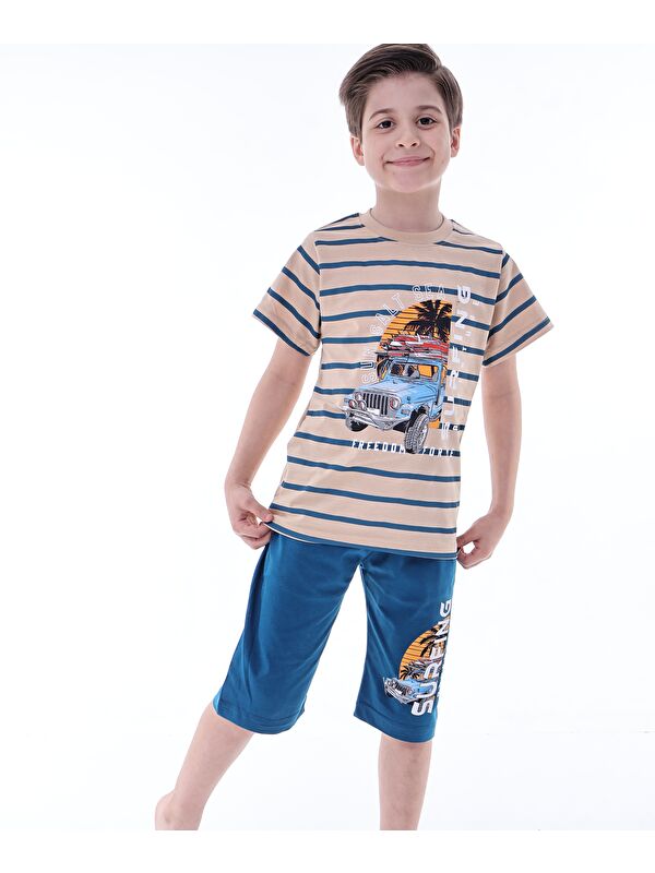Formo Erkek Çocuk %100 Doğal Pamuk Kısa Kollu  Kaprili Pijama Takımı