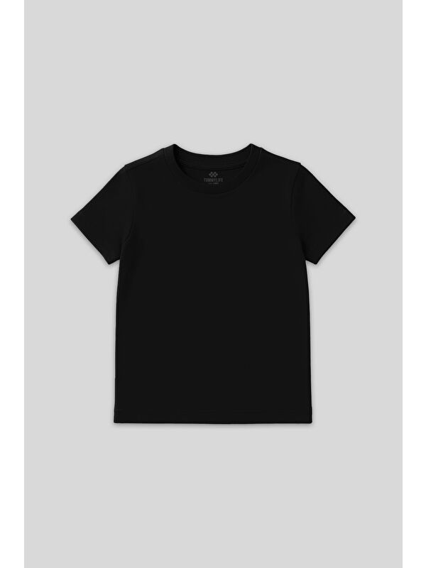 Tommylife Siyah O Yaka Standart Fit Basic Unisex Çocuk T-Shirt - 11328