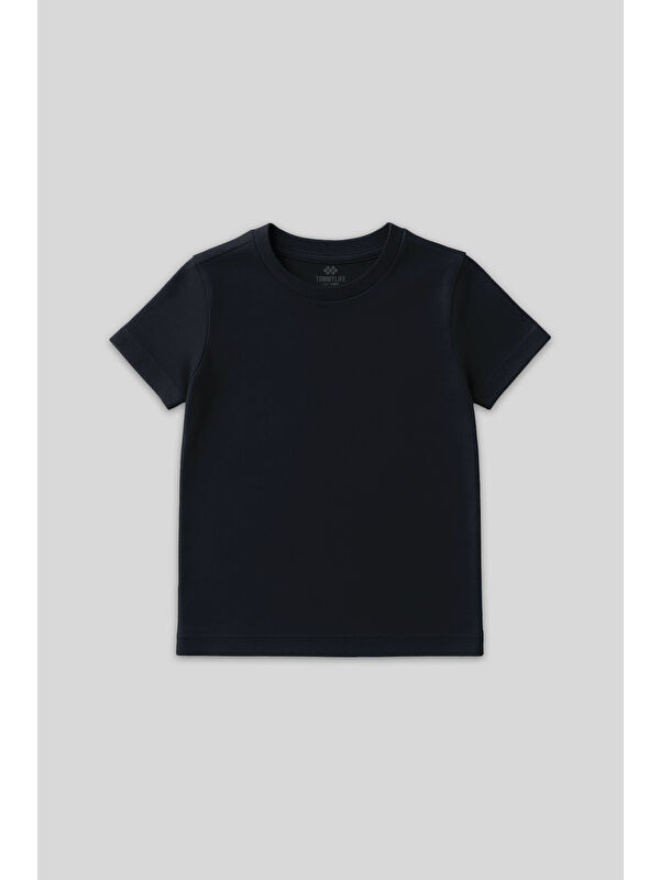 Tommylife Lacivert O Yaka Standart Fit Basic Unisex Çocuk T-Shirt - 11328