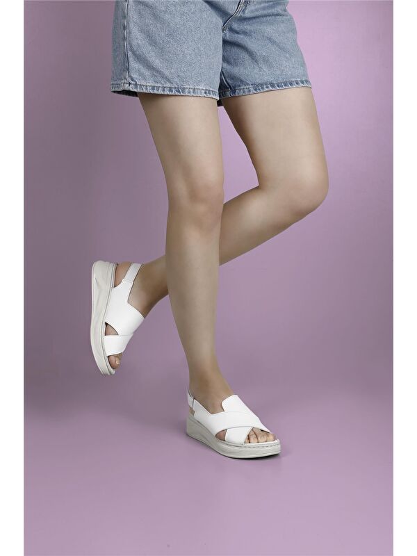 Hakiki Deri Dolgu Taban Kadın Sandalet 42087 - Görsel 2