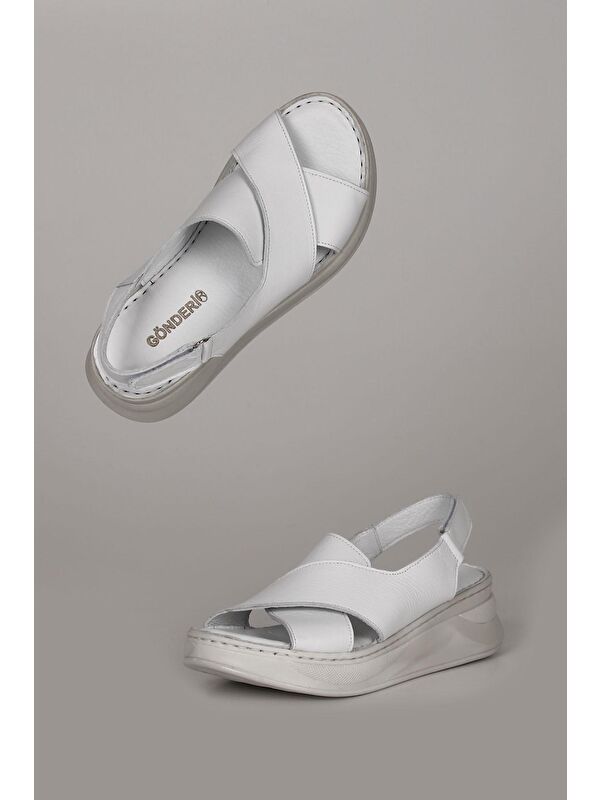 Hakiki Deri Dolgu Taban Kadın Sandalet 42087 - Görsel 3