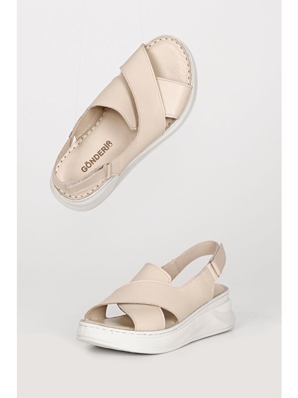 Hakiki Deri Dolgu Taban Kadın Sandalet 42087 - Görsel 3