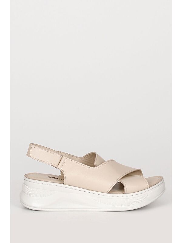 Hakiki Deri Dolgu Taban Kadın Sandalet 42087 - Görsel 5