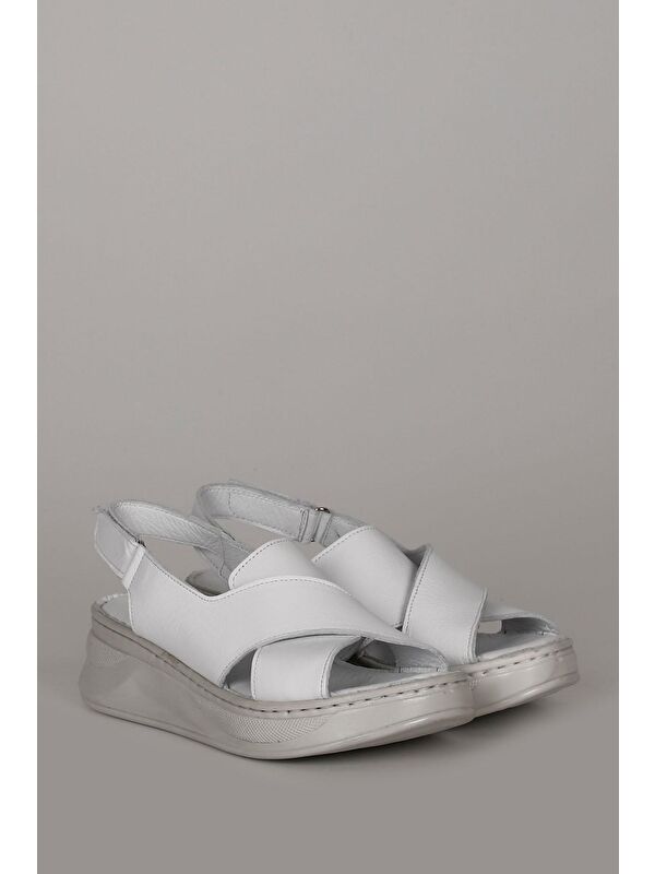 Hakiki Deri Dolgu Taban Kadın Sandalet 42087 - Görsel 6