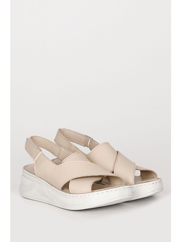 Hakiki Deri Dolgu Taban Kadın Sandalet 42087 - Görsel 6