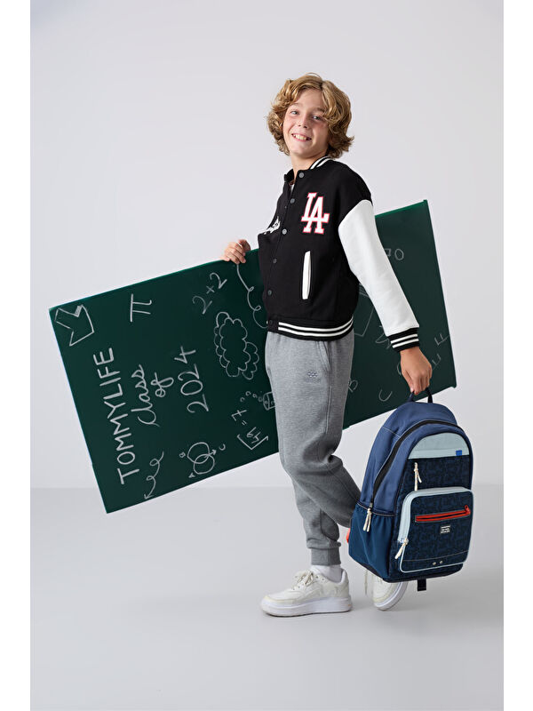 Tommylife Siyah Pamuklu Kalın İçi Tüylü Yumuşak Dokulu Standart Fit Nakışlı Erkek Çocuk Kolej Ceket - 11258