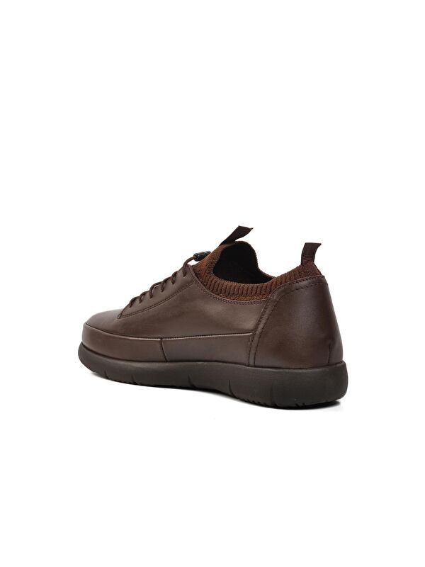 4065 Kahverengi Hakiki Deri Erkek Sneaker Ayakkabı - Görsel 5