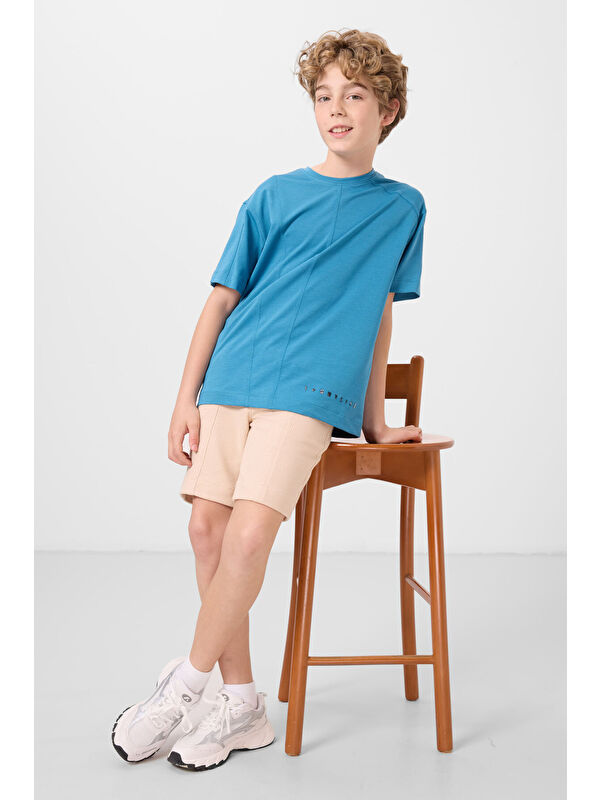 Tommylife Petrol Mavi Pamuklu Yumuşak Dokulu Oversize Basic Erkek Çocuk T-Shirt - 11297