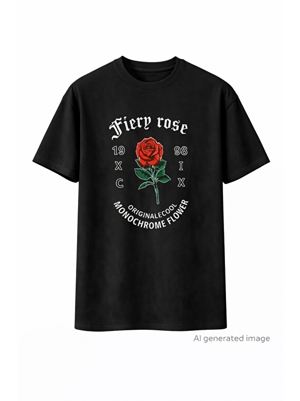Jane's Erkek Bisiklet Yaka Baskılı Oversize T-Shirt - Siyah