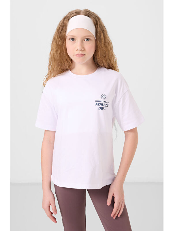 Tommylife Beyaz Pamuklu O Yaka Oversize Fit Baskılı Kız Çocuk T-Shirt - 75178