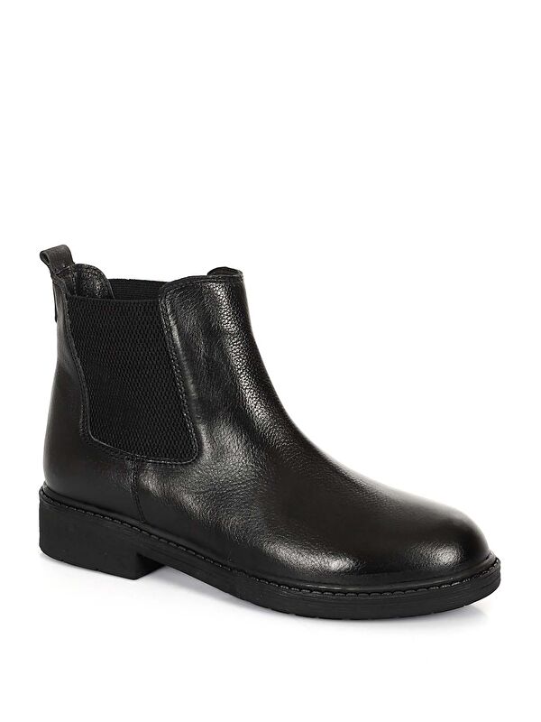 SİYAH Hakiki Deri Yuvarlak Burun Kauçuk Taban Topuklu Lastikli Kadın Günlük Chelsea Bot 42424 - Görsel 6