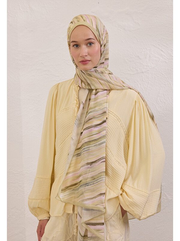 Fresh Scarfs Deıa Desen Rami Şal Pastel Sarı
