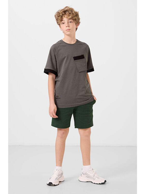 Tommylife Çam Yeşili Pamuklu Yumuşak Dokulu Standart Fit Basic Erkek Çocuk Şort - 11293