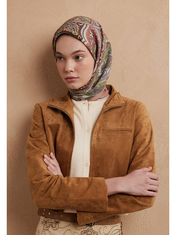 Fresh Scarfs Etnıc Floral Desen Pamuk İpek Eşarp Somon