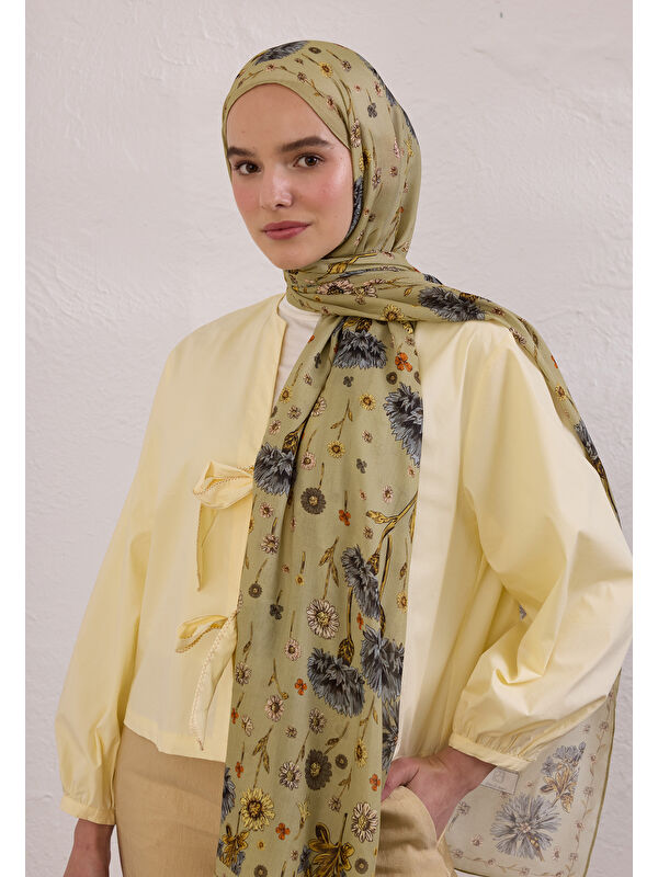 Fresh Scarfs Bloomıng Dahlıa Desen Rami Şal Çağla