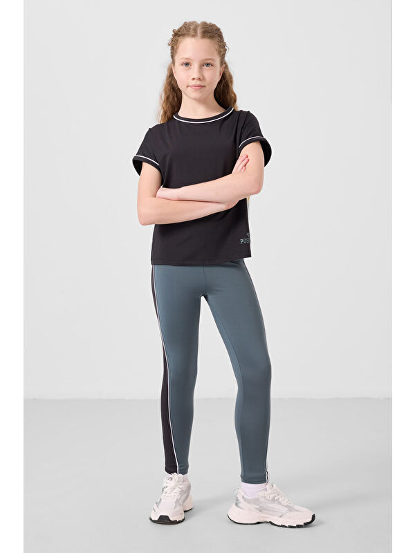 Tommylife Siyah-Orman Yeşili O Yaka Yan Şerit Detaylı Standart Fit Performans Kız Çocuk Tayt Takım - 75191