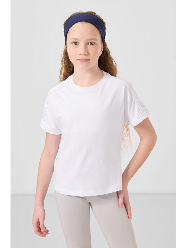 Tommylife Beyaz Pamuklu O Yaka Oversize Fit Basic Kız Çocuk T-Shirt - 75182