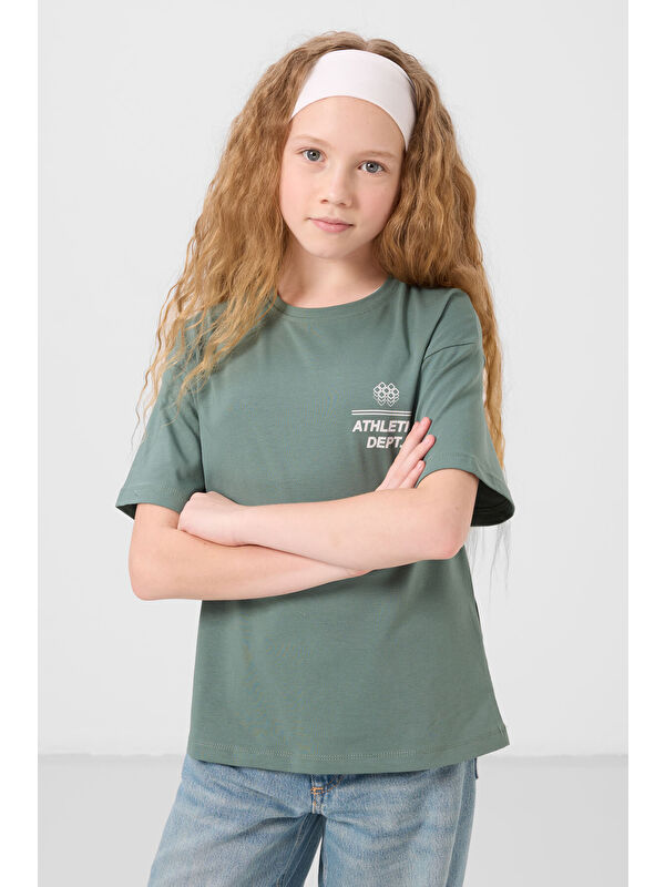 Tommylife Açık Yeşil Pamuklu O Yaka Oversize Fit Baskılı Kız Çocuk T-Shirt - 75178