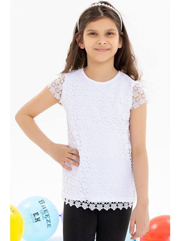 Breeze Kız Çocuk Tişört Çiçek Nakışlı Ekru (8-12 Yaş)
