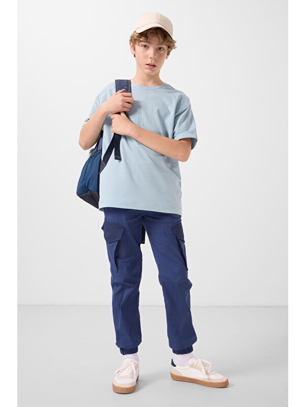 Tommylife Açık Mavi Pamuklu Yumuşak Dokulu Oversize Baskılı Erkek Çocuk T-Shirt - 11301