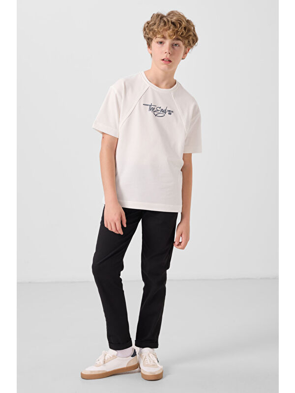Tommylife Siyah Standart Fit Dokuma Hafif Esnek Chino Erkek Çocuk Pantolon - 11272
