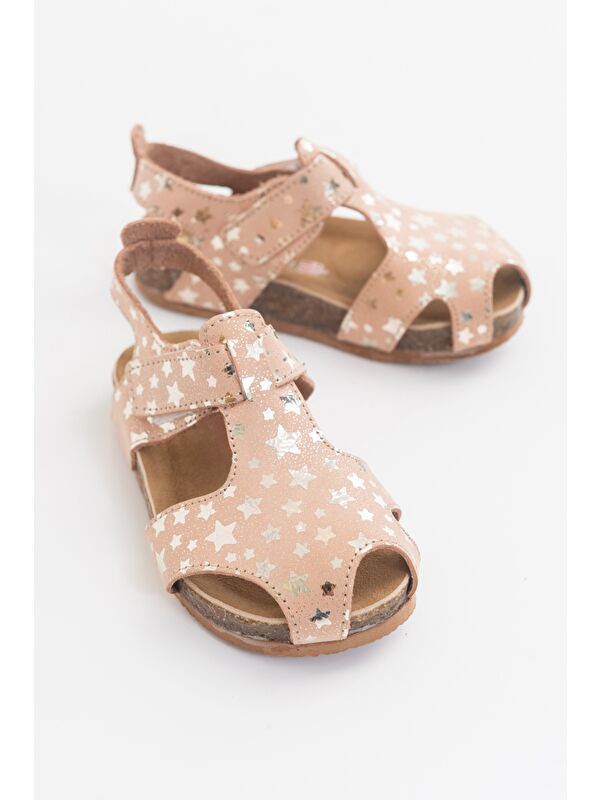 Unisex Çocuk Yıldızlı Pudra Deri Ortopedik Destekli Çocuk Sandalet - Görsel 3