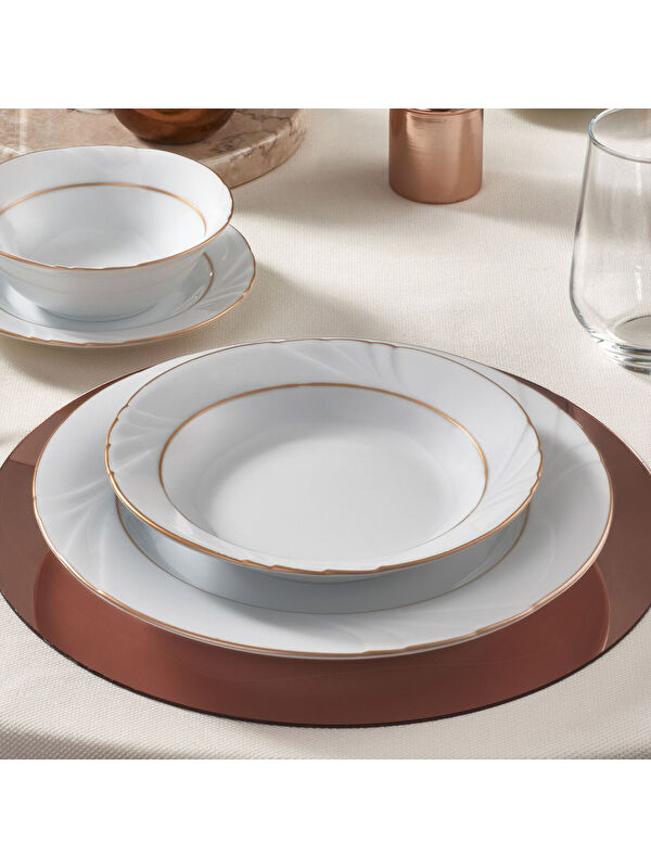 GÜRAL PORSELEN Soprano 6 Adet 19 Cm Çukur Yemek Tabağı Mat Altın Yaldız