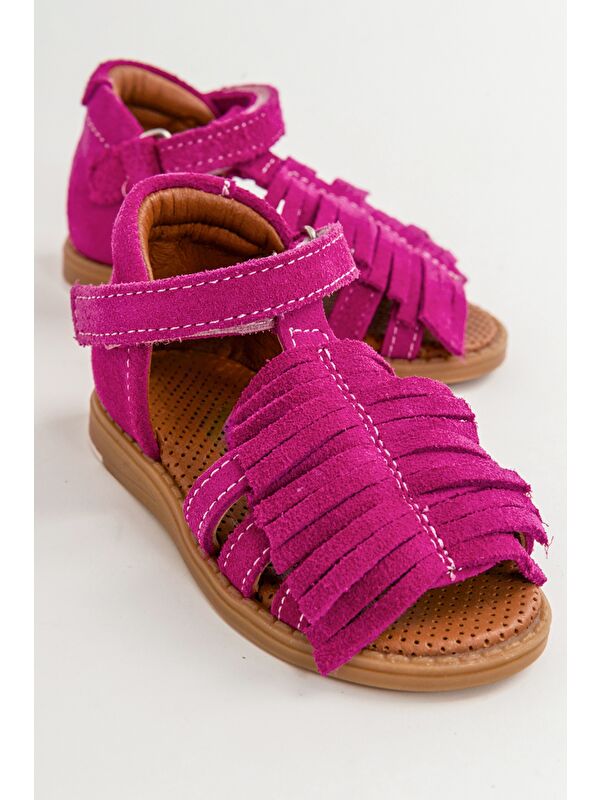 Kız Çocuk Fuşya Deri Ortopedik Destekli Çocuk Sandalet - Görsel 3