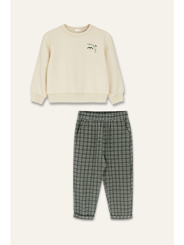 MİNİNİO Erkek Bebek Sweatshirt Ve Pantolon Takım - Haki