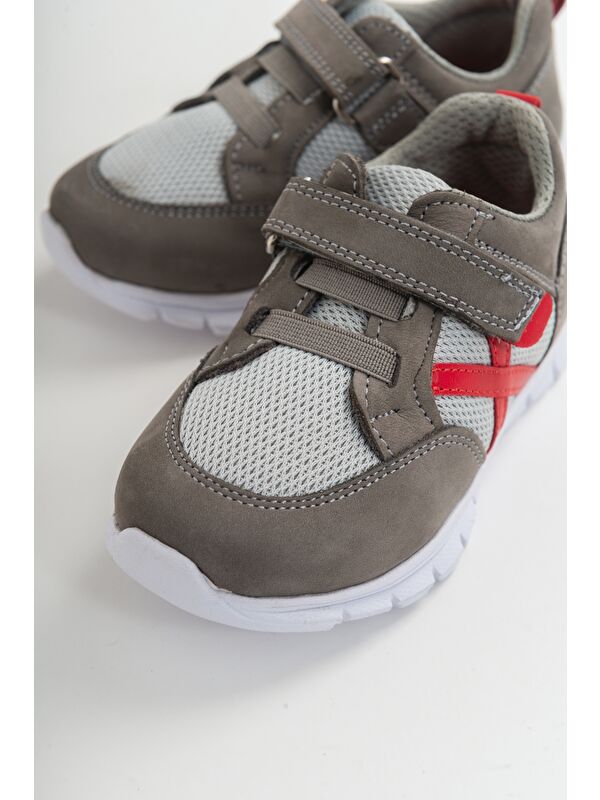 Unisex Çocuk Gri Deri Ortopedik Destekli Spor Ayakkabı - Görsel 2