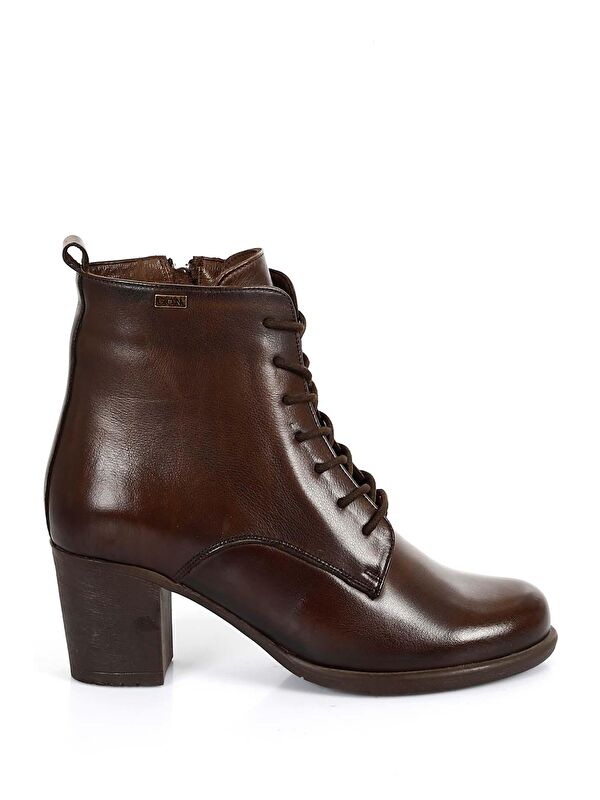 KAHVERENGİ Hakiki Deri Yuvarlak Burun Topuklu Kauçuk Taban Fermuarlı Bağcıklı Kadın Günlük Bot 1040 - Görsel 5