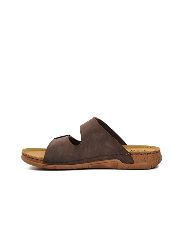 64.002 Kahve Çift Bantlı Erkek Terlik - Görsel 3