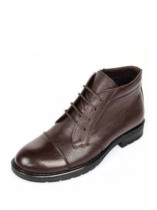 KAHVERENGİ Hakiki Deri Yuvarlak Burun Kauçuk Taban Bağcıklı Fermuarlı Günlük Erkek Bot 01223 - Görsel 4