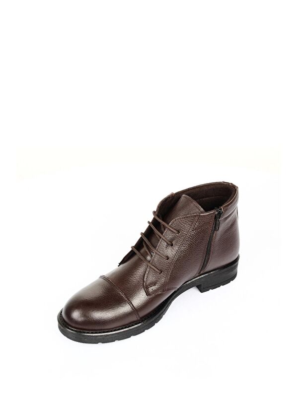 KAHVERENGİ Hakiki Deri Yuvarlak Burun Kauçuk Taban Bağcıklı Fermuarlı Günlük Erkek Bot 01223 - Görsel 6