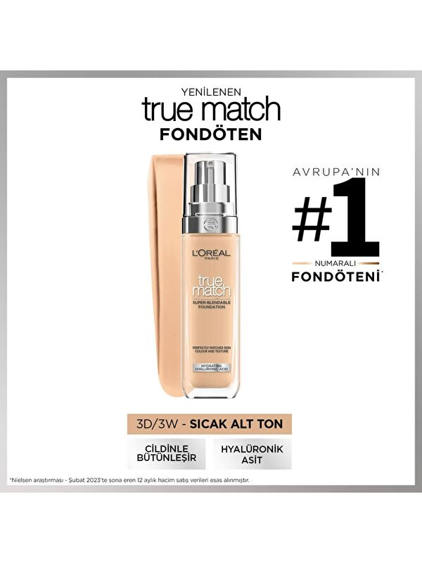 L'Oreal Paris True Match Bakım Yapan Fondöten 3D3W Golden Beige (30 ml)