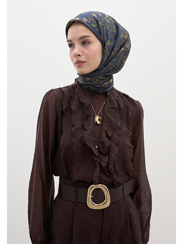 Fresh Scarfs Leana Desen Pamuklu Viskon Eşarp Lacivert