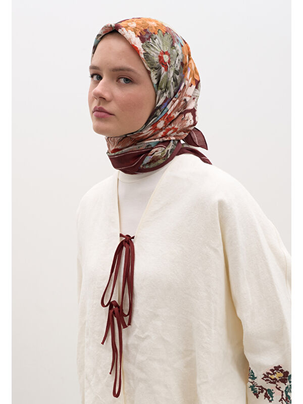 Fresh Scarfs Jasmıne Joy Desen Pamuklu Viskon Eşarp Bordo