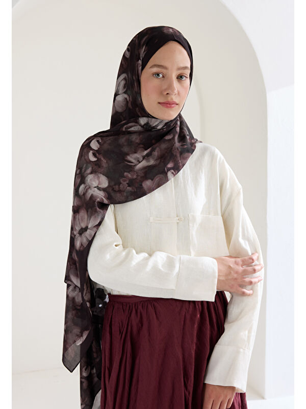 Fresh Scarfs Hıbıscus Beauty Floş Viskon Şal Kahve