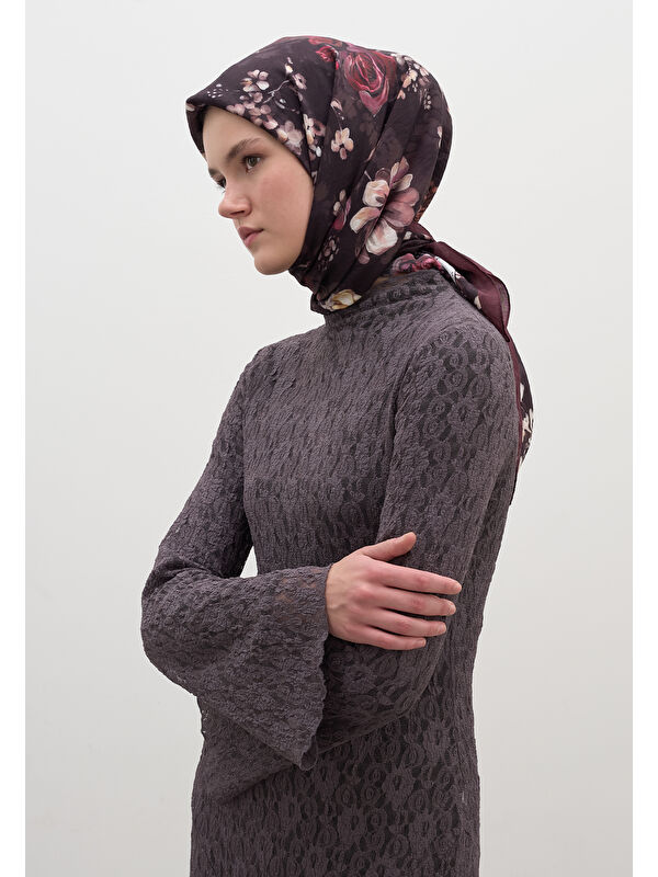Fresh Scarfs Mıdnıght Rose Desen Pamuklu Viskon Eşarp Bordo