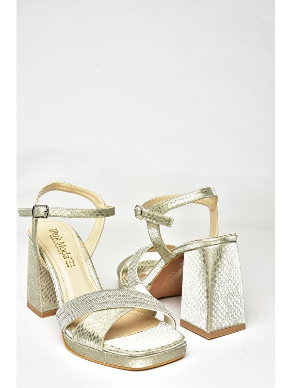 U8200098 Altın Kadın Topuklu Ayakkabı - Görsel 3