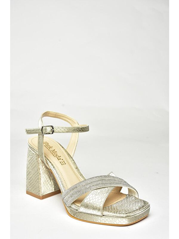 U8200098 Altın Kadın Topuklu Ayakkabı - Görsel 4