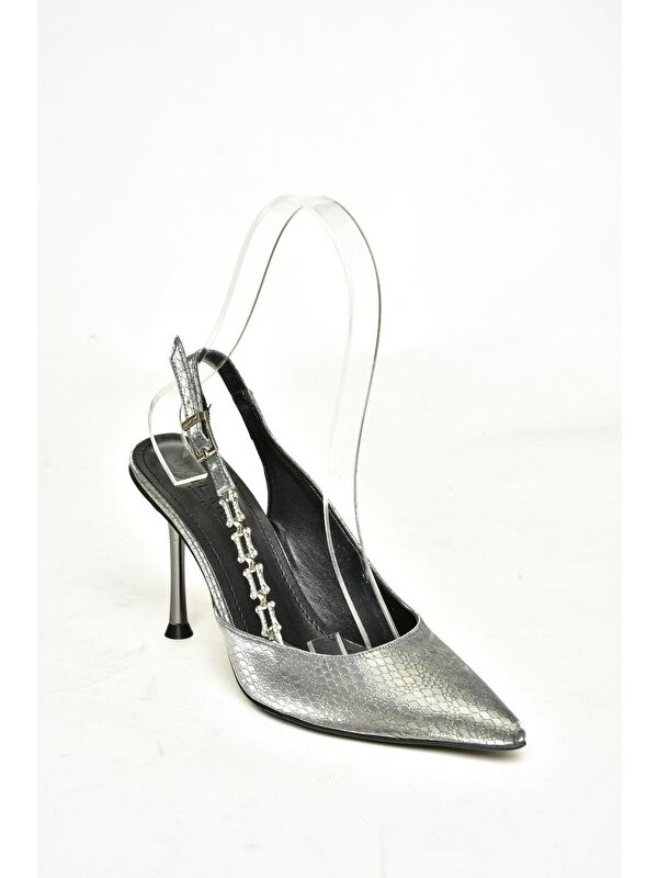 U8200996 Platin Kadın Topuklu Ayakkabı - Görsel 2