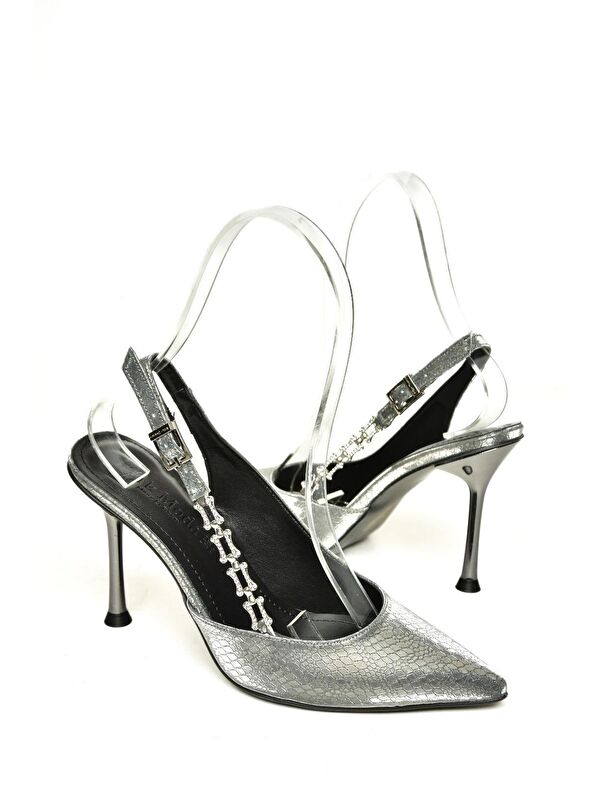 U8200996 Platin Kadın Topuklu Ayakkabı - Görsel 4