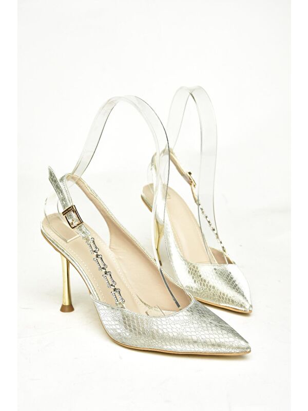 U8200996 Altın Kadın Topuklu Ayakkabı - Görsel 4