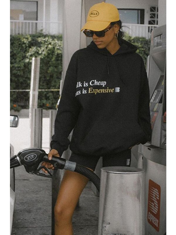 Madmext Siyah Baskılı Oversize  Kapüşonlu Sweatshirt MG1573