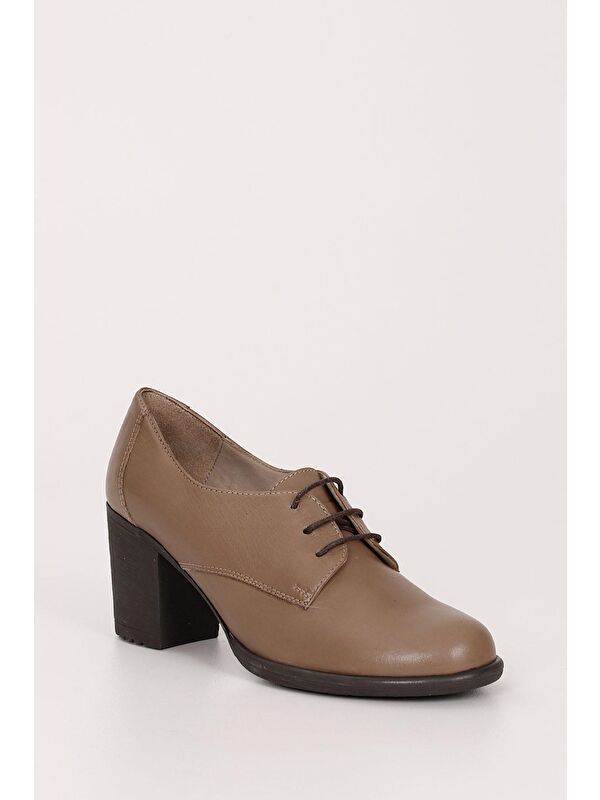 VİZON Hakiki Deri Yuvarlak Burun Orta Topuklu Kauçuk Taban Bağcıklı Kadın Ayakkabı 24135 - Görsel 6